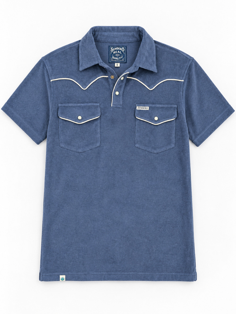 Sendero Cantina Terry Polo Shirt Mens S Vintage Indigo Western Snap NWT